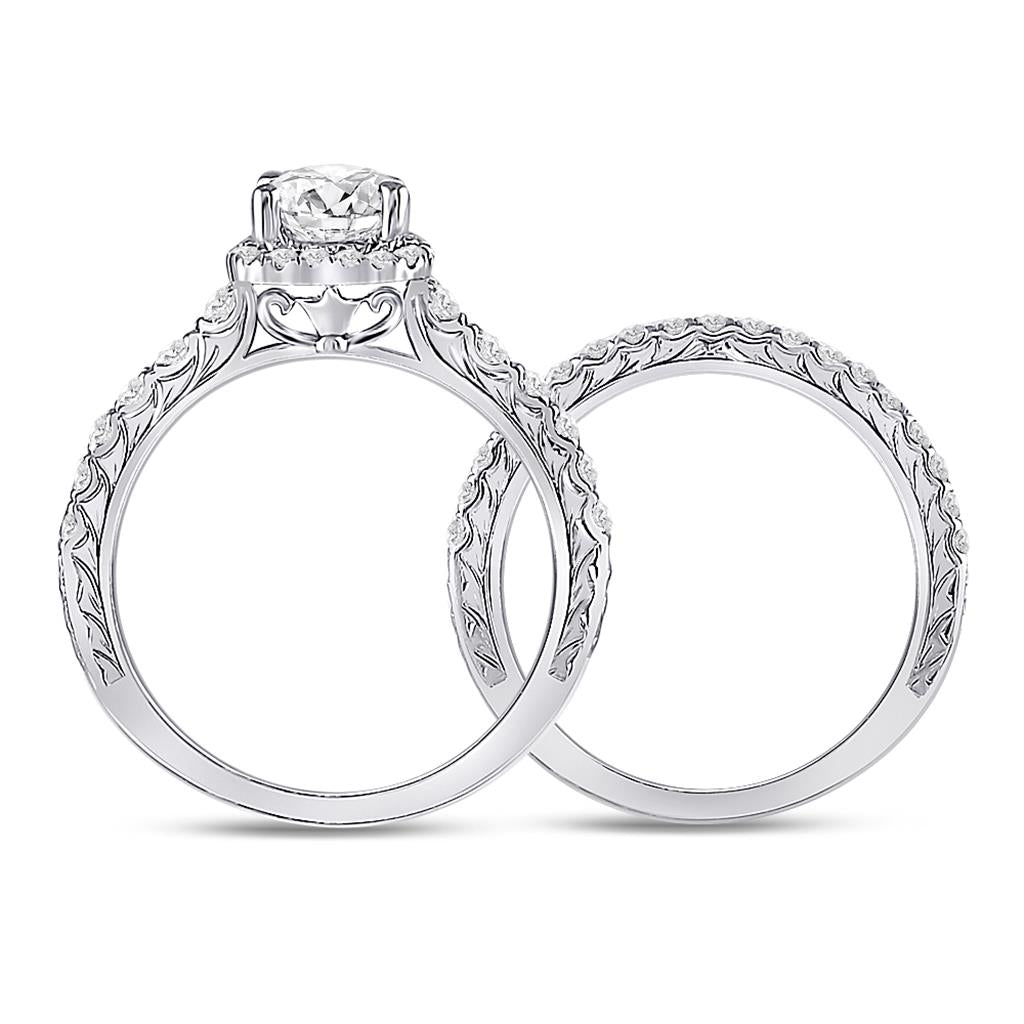 14k White Gold Round Diamond Bridal Wedding Ring Set 1-1/2 Cttw