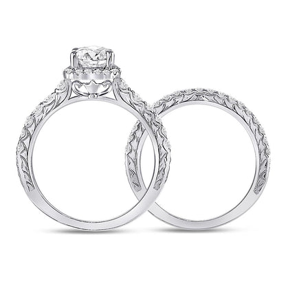 14k White Gold Round Diamond Bridal Wedding Ring Set 1-1/2 Cttw