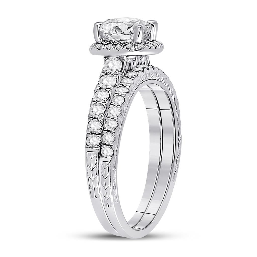 14k White Gold Round Diamond Bridal Wedding Ring Set 1-1/2 Cttw