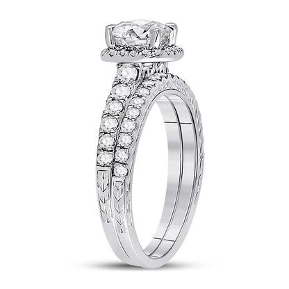 14k White Gold Round Diamond Bridal Wedding Ring Set 1-1/2 Cttw