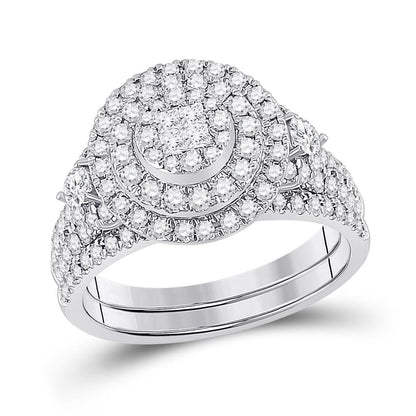 14k White Gold Princess Diamond Bridal Wedding Ring Set 1 Cttw