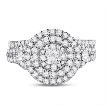 14k White Gold Princess Diamond Bridal Wedding Ring Set 1 Cttw