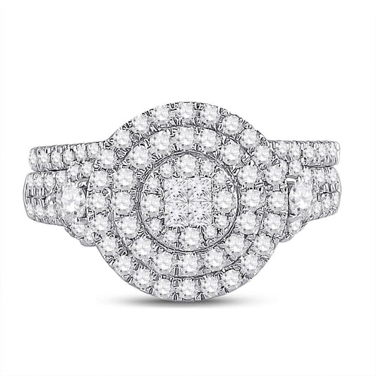 14k White Gold Princess Diamond Bridal Wedding Ring Set 1 Cttw