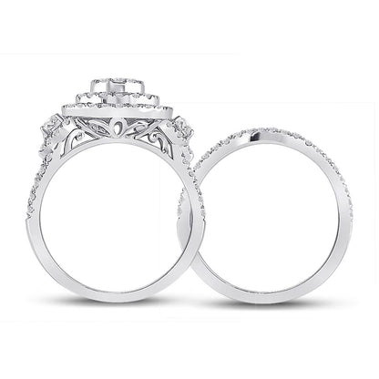 14k White Gold Princess Diamond Bridal Wedding Ring Set 1 Cttw