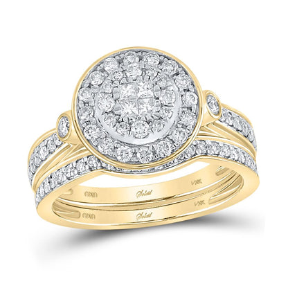 14k Yellow Gold Princess Diamond Bridal Wedding Ring Set 3/4 Cttw