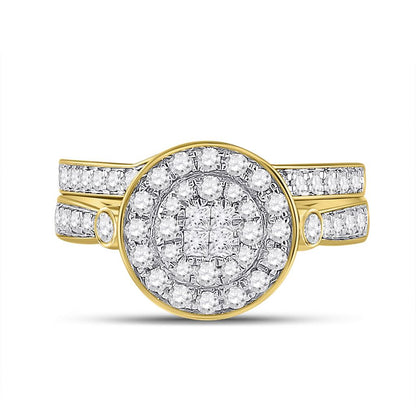 14k Yellow Gold Princess Diamond Bridal Wedding Ring Set 3/4 Cttw