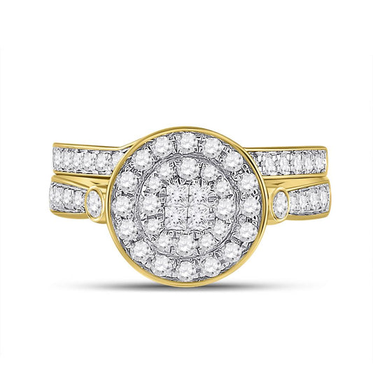 14k Yellow Gold Princess Diamond Bridal Wedding Ring Set 3/4 Cttw