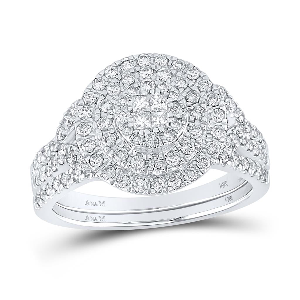 14k White Gold Princess Diamond Bridal Wedding Ring Set 3/4 Cttw