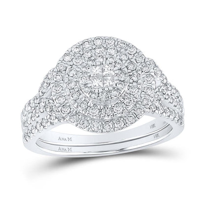14k White Gold Princess Diamond Bridal Wedding Ring Set 3/4 Cttw