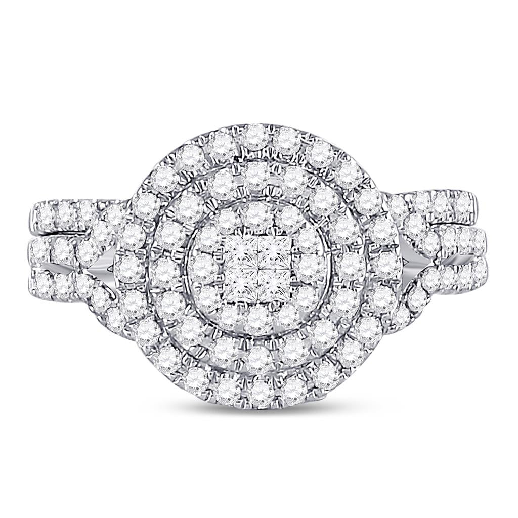 14k White Gold Princess Diamond Bridal Wedding Ring Set 3/4 Cttw