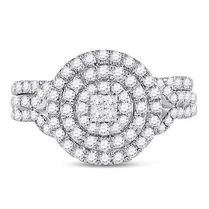 14k White Gold Princess Diamond Bridal Wedding Ring Set 3/4 Cttw