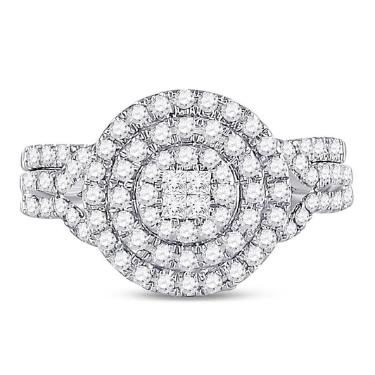 14k White Gold Princess Diamond Bridal Wedding Ring Set 3/4 Cttw