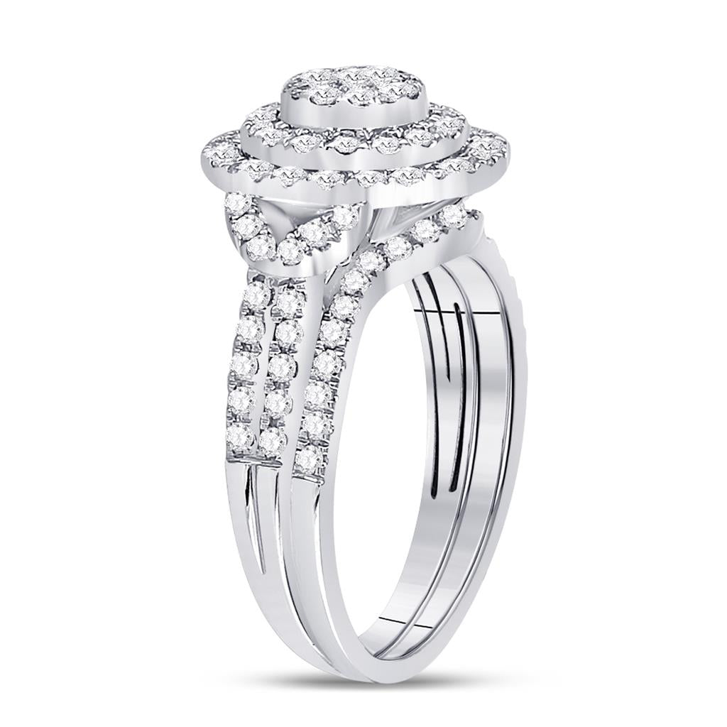 14k White Gold Princess Diamond Bridal Wedding Ring Set 3/4 Cttw