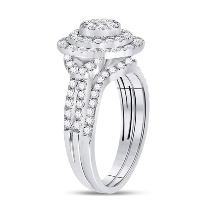 14k White Gold Princess Diamond Bridal Wedding Ring Set 3/4 Cttw
