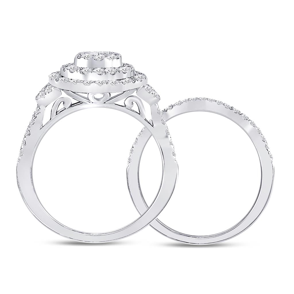 14k White Gold Princess Diamond Bridal Wedding Ring Set 3/4 Cttw