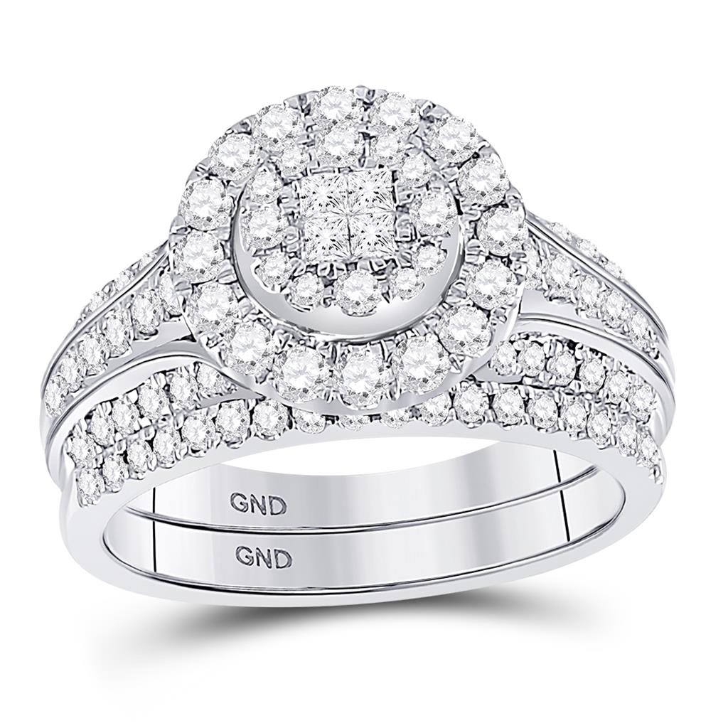 14k White Gold Princess Diamond Bridal Wedding Ring Set 1 Cttw
