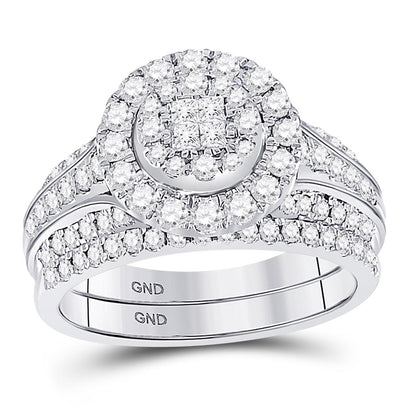 14k White Gold Princess Diamond Bridal Wedding Ring Set 1 Cttw