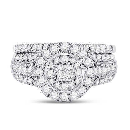 14k White Gold Princess Diamond Bridal Wedding Ring Set 1 Cttw