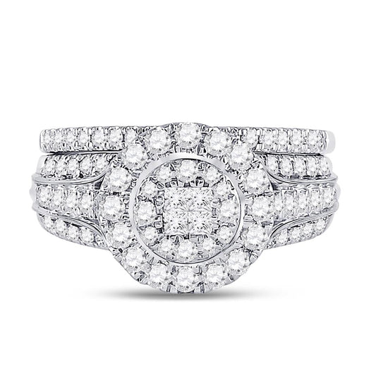 14k White Gold Princess Diamond Bridal Wedding Ring Set 1 Cttw