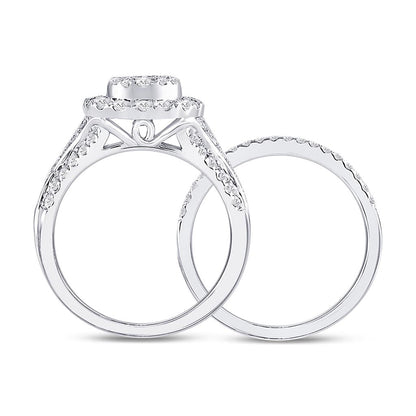 14k White Gold Princess Diamond Bridal Wedding Ring Set 1 Cttw