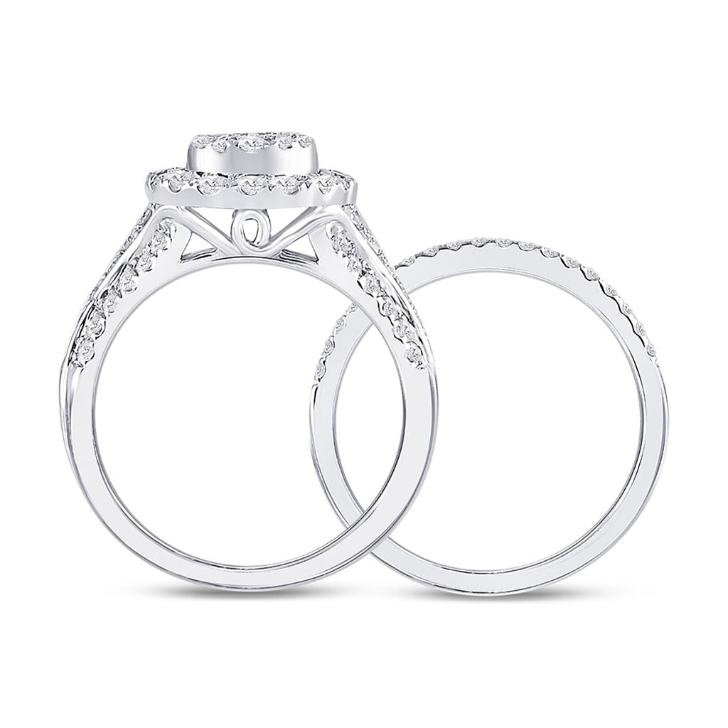 14k White Gold Princess Diamond Bridal Wedding Ring Set 1 Cttw