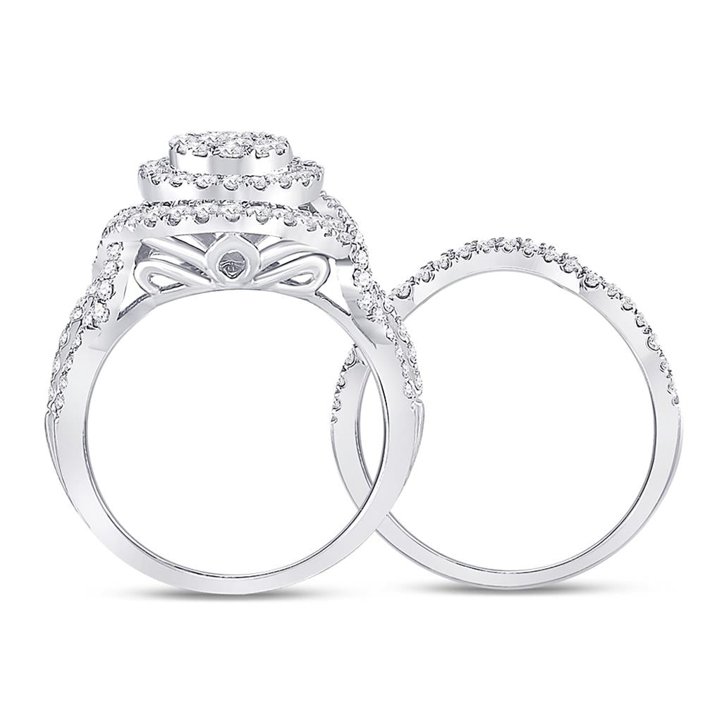 14k White Gold Princess Diamond Bridal Wedding Ring Set 1-1/4 Cttw