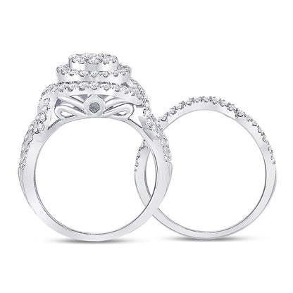 14k White Gold Princess Diamond Bridal Wedding Ring Set 1-1/4 Cttw