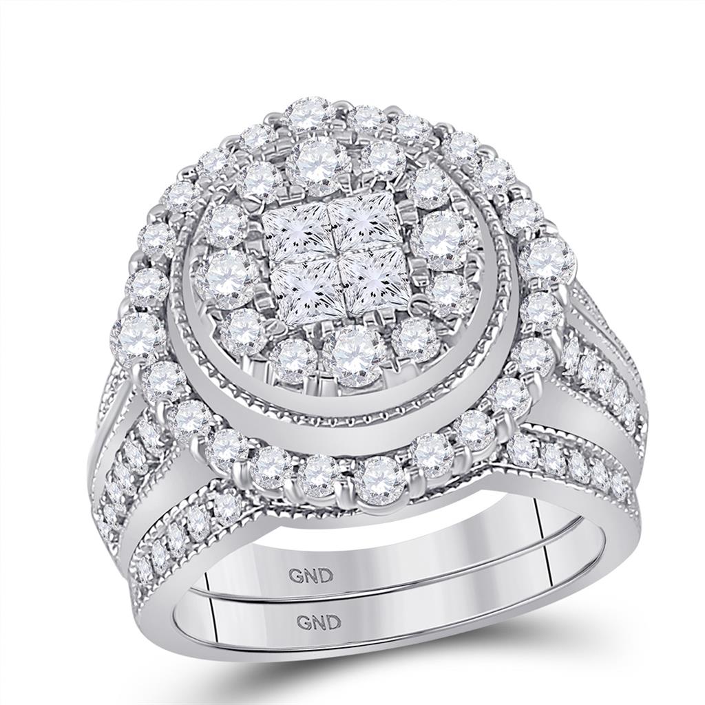 14k White Gold Princess Diamond Bridal Wedding Ring Set 2 Cttw