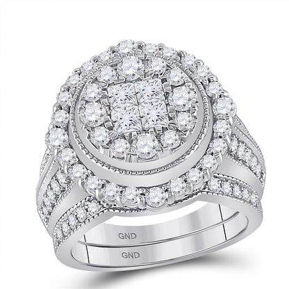 14k White Gold Princess Diamond Bridal Wedding Ring Set 2 Cttw