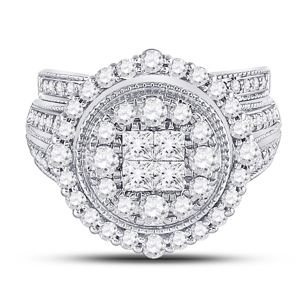 14k White Gold Princess Diamond Bridal Wedding Ring Set 2 Cttw