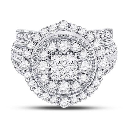 14k White Gold Princess Diamond Bridal Wedding Ring Set 2 Cttw