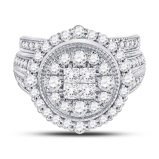 14k White Gold Princess Diamond Bridal Wedding Ring Set 2 Cttw