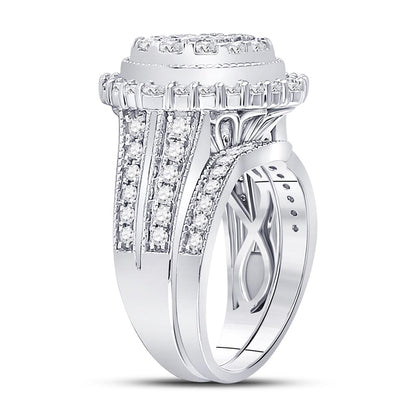 14k White Gold Princess Diamond Bridal Wedding Ring Set 2 Cttw