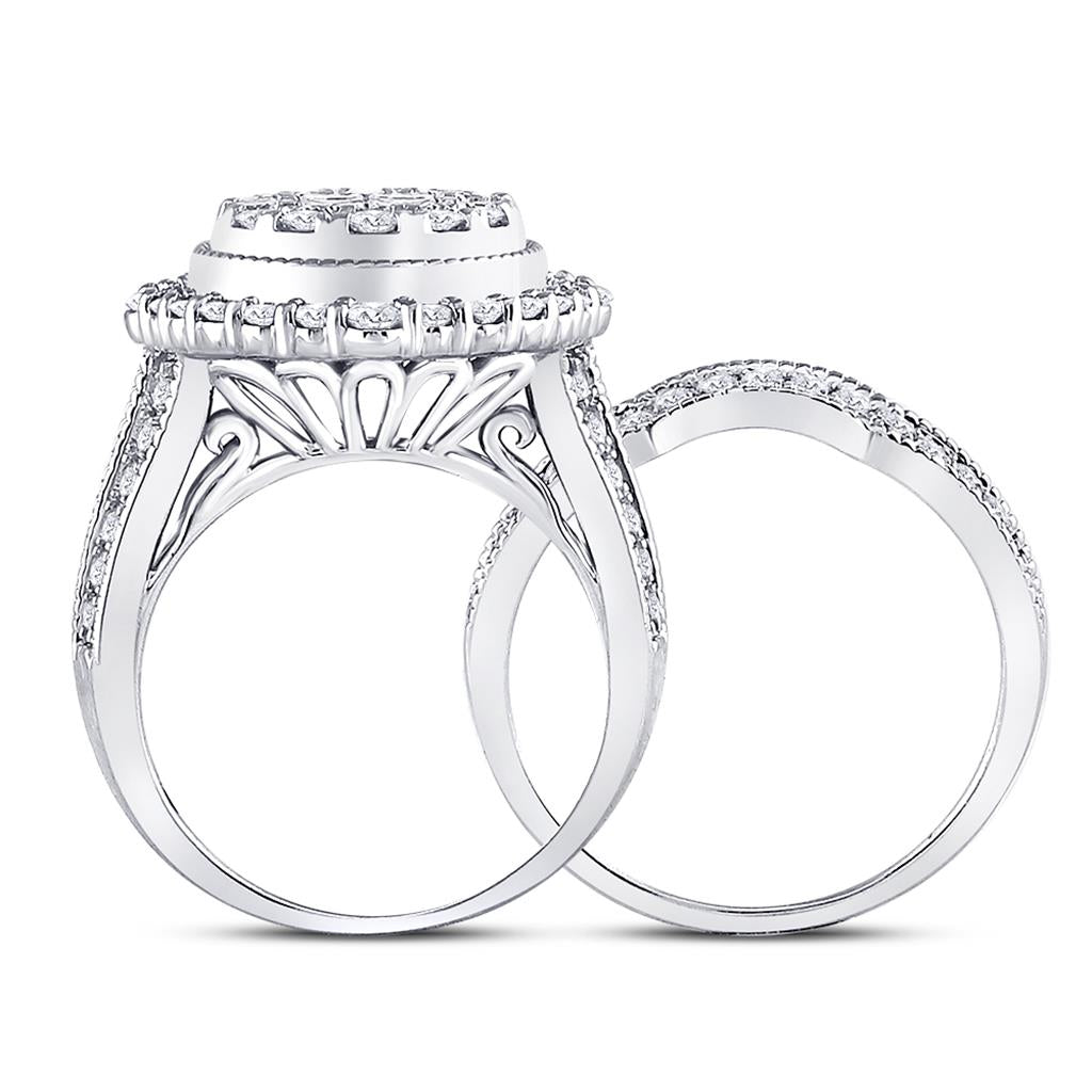 14k White Gold Princess Diamond Bridal Wedding Ring Set 2 Cttw