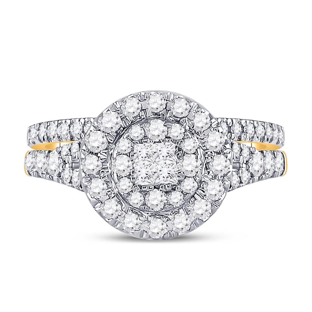 14k Yellow Gold Princess Diamond Bridal Wedding Ring Set 1 Cttw