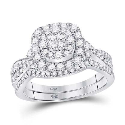 14k White Gold Princess Diamond Bridal Wedding Ring Set 3/4 Cttw