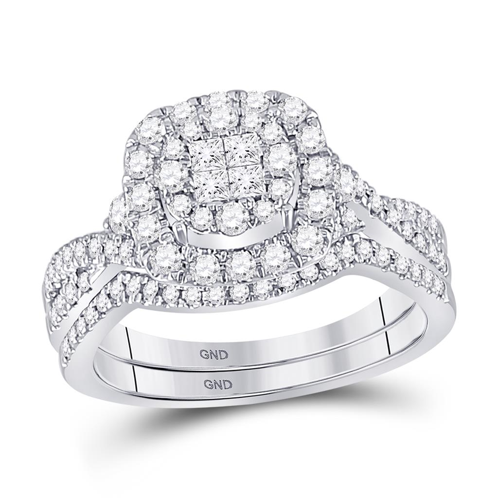 14k White Gold Princess Diamond Bridal Wedding Ring Set 3/4 Cttw