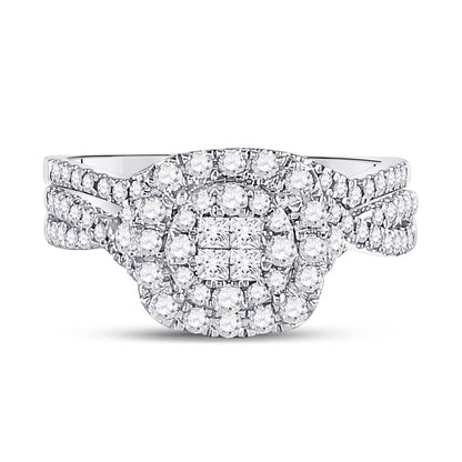 14k White Gold Princess Diamond Bridal Wedding Ring Set 3/4 Cttw
