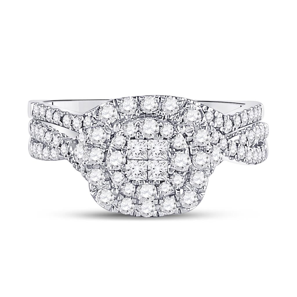 14k White Gold Princess Diamond Bridal Wedding Ring Set 3/4 Cttw