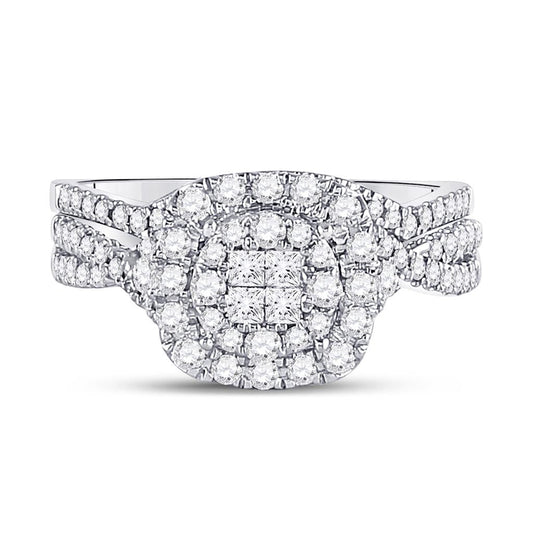 14k White Gold Princess Diamond Bridal Wedding Ring Set 3/4 Cttw