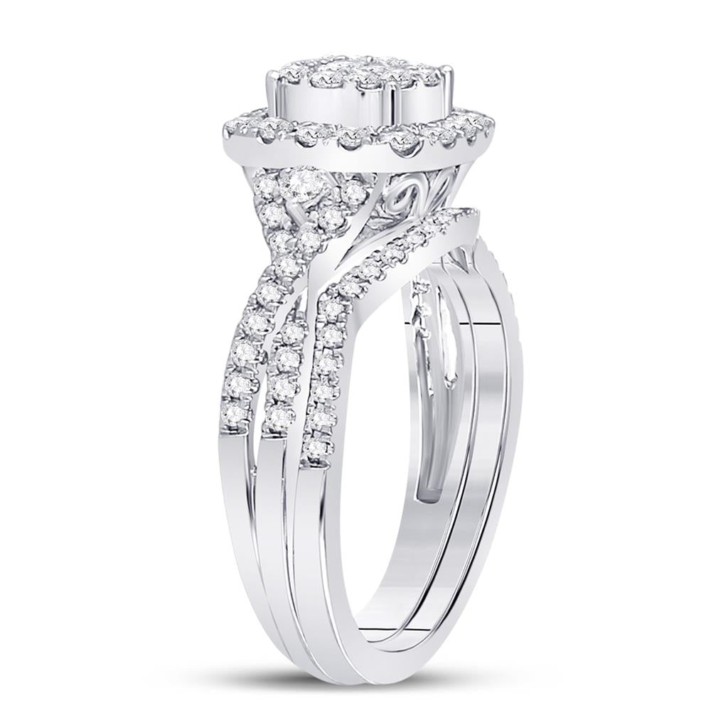 14k White Gold Princess Diamond Bridal Wedding Ring Set 3/4 Cttw