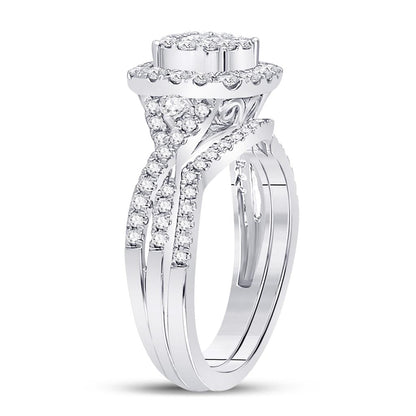 14k White Gold Princess Diamond Bridal Wedding Ring Set 3/4 Cttw