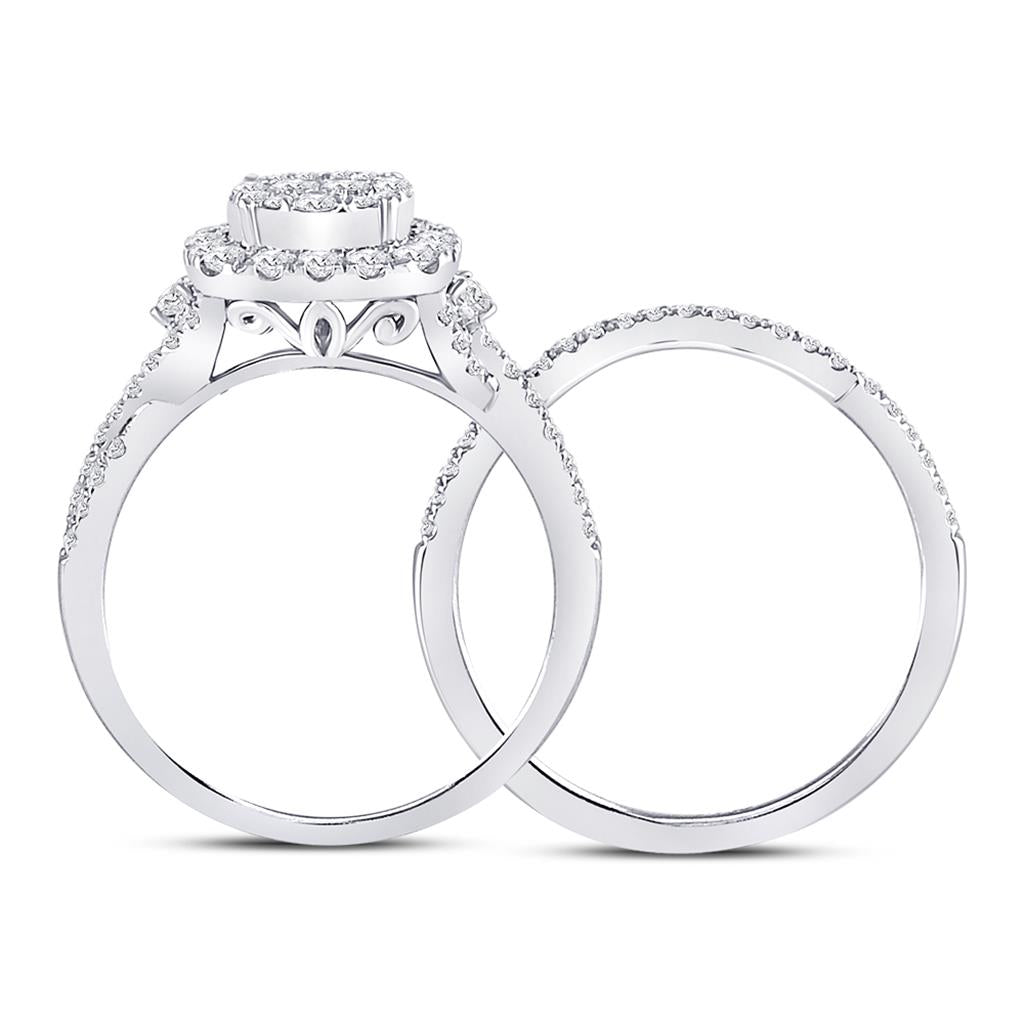 14k White Gold Princess Diamond Bridal Wedding Ring Set 3/4 Cttw