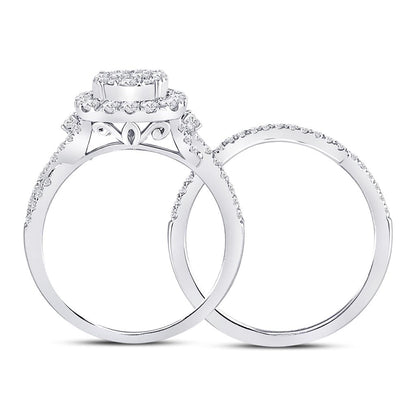 14k White Gold Princess Diamond Bridal Wedding Ring Set 3/4 Cttw