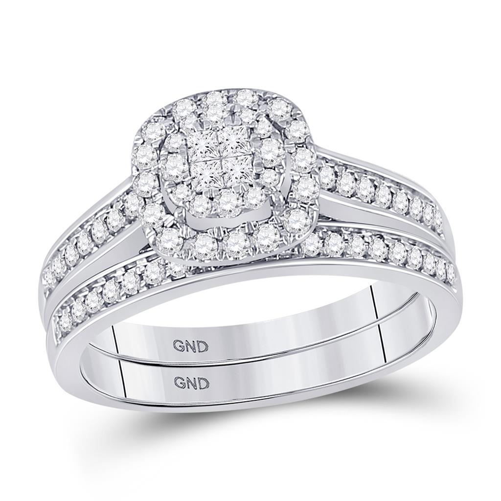 14k White Gold Princess Diamond Bridal Wedding Ring Set 1/2 Cttw