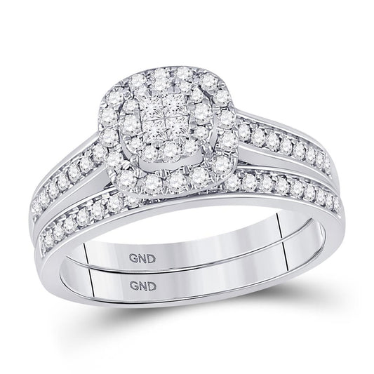 14k White Gold Princess Diamond Bridal Wedding Ring Set 1/2 Cttw