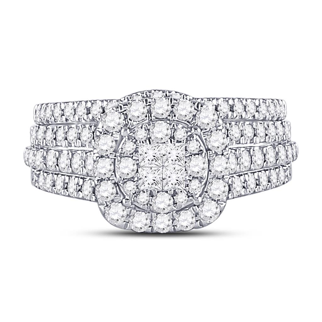 14k White Gold Princess Diamond Bridal Wedding Ring Set 1 Cttw