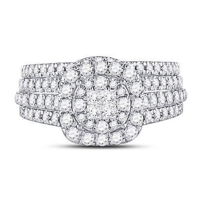 14k White Gold Princess Diamond Bridal Wedding Ring Set 1 Cttw