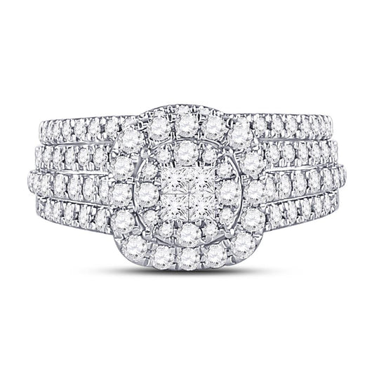 14k White Gold Princess Diamond Bridal Wedding Ring Set 1 Cttw