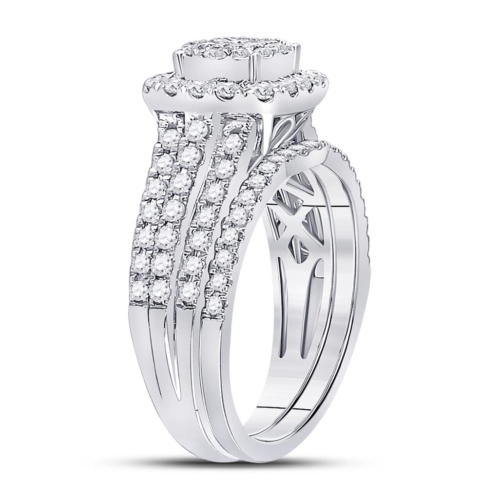 14k White Gold Princess Diamond Bridal Wedding Ring Set 1 Cttw